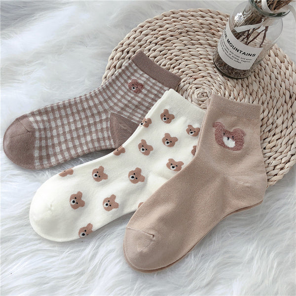 Cute Cartoon Bear Socks For Women Ins