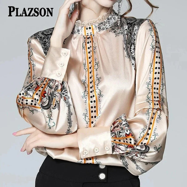 Plus Size 3XL Luxury Print camisas Summer Autumn Shirts Office Lady Collar Long Sleeve Tops Women Single Breasted Elegant Shirt