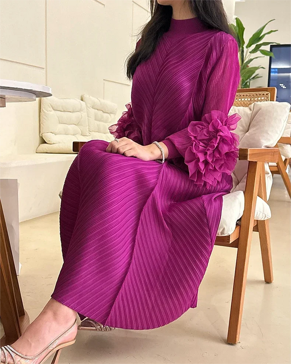 YUDX Hot Sales 2024 Summer New Pleated Formal Dresses for Women Mesh Petal Sleeve Solid Evening Party Long Maxi Dresses