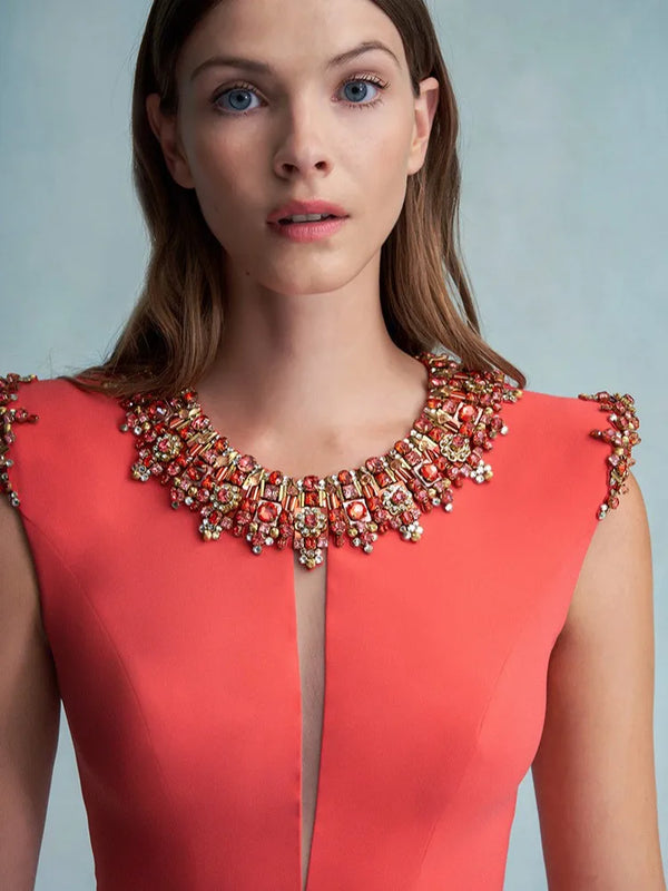 HIGH STREET Newest 2025 Designer Fashion Women's Colorful Diamond Beading Sleeveless  Tank Dress