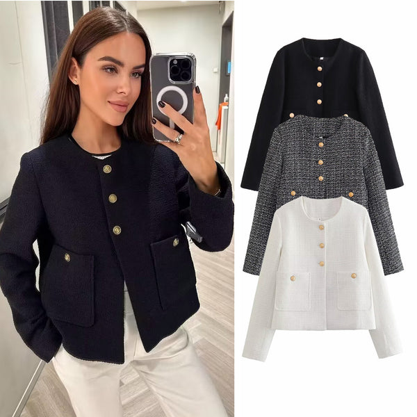 Solid Color Texture Casual Classic Style Jacket Women