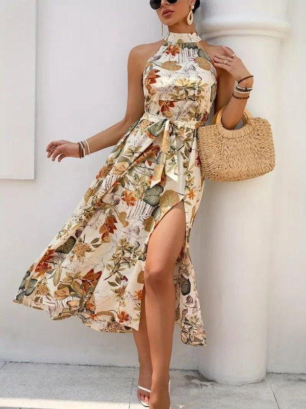 "A charming floral dress with elegant details and a graceful silhouette."